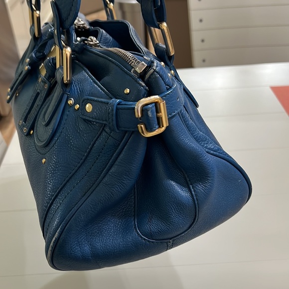 CHLOE BLUE LEATHER SATCHEL TOTE BAG - Picture 5 of 17